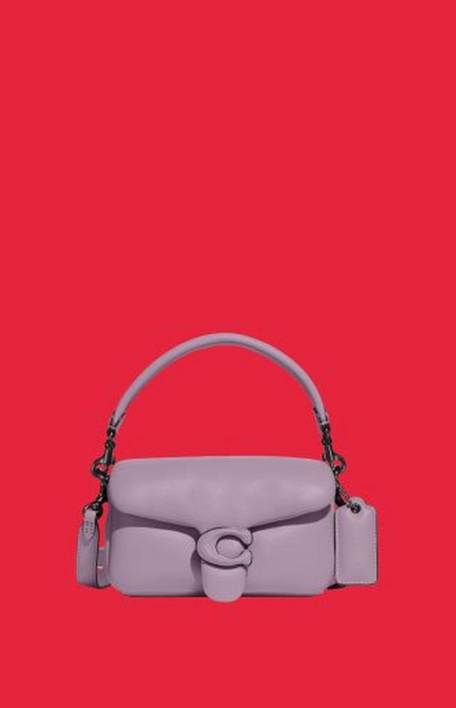 purple leather puff handbag