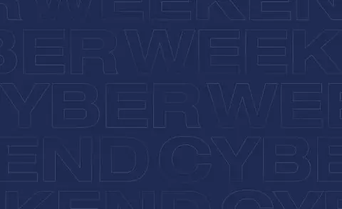 a blue background with the words cyber week in white letters