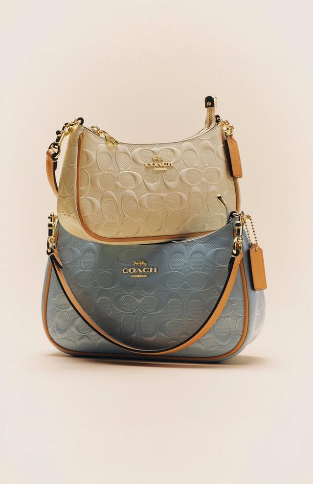 two Coach Teri bags in blue and white signature leather
