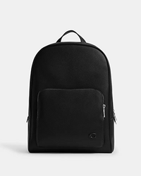 Black backpack with front zippered pocket and top carry handle.